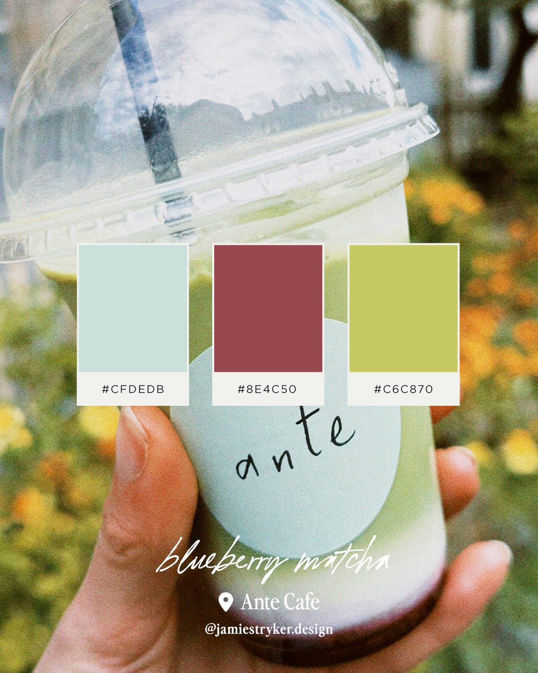 Ante Iced Blueberry Matcha in Takeaway cup