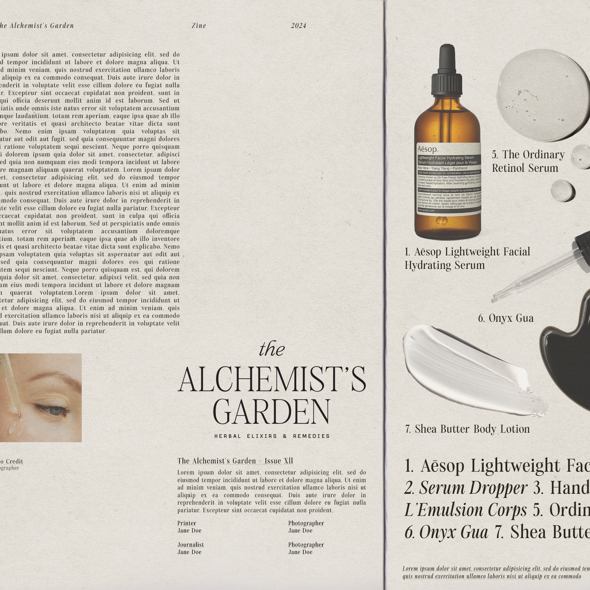 Editorial Design Page Spread for Skincare Brand