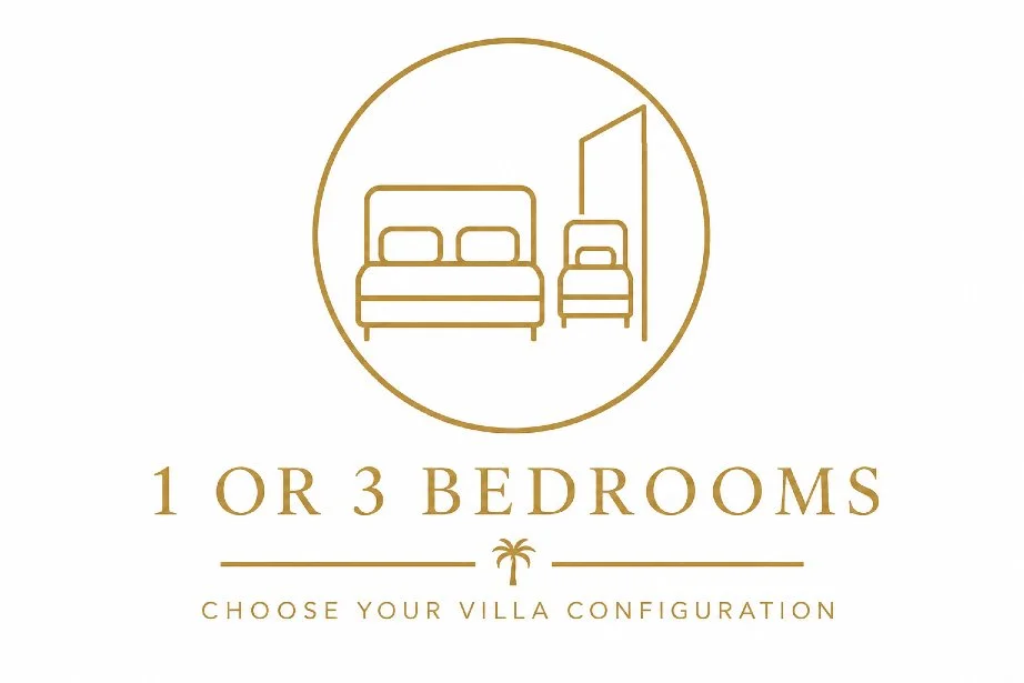 Gold bedroom icon representing Luxe Oasis's 1 or 3-bedroom private villa accommodation in Ocho Rios, Jamaica, with a choice of configurations for couples and groups.