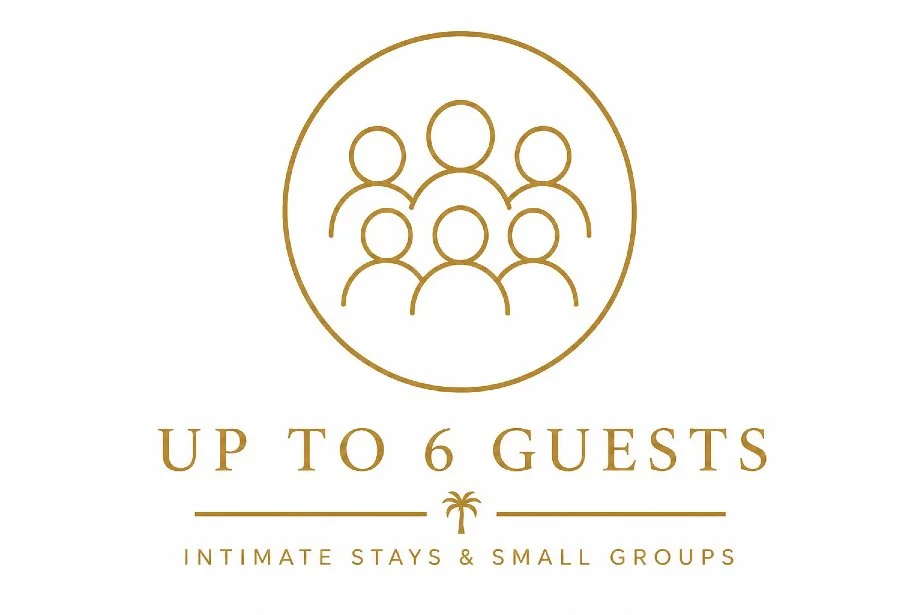 Gold icon depicting six guests, highlighting Luxe Oasis private villa accommodation for up to 6 guests in Ocho Rios, Jamaica.