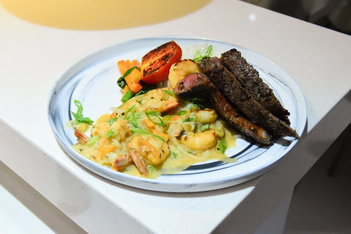 Elegantly plated private chef dinner prepared for the Bohemian Sunset Dinner experience at Luxe Oasis in Ocho Rios, Jamaica.