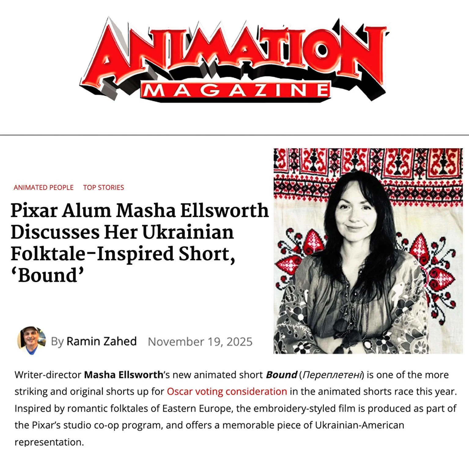 Animation Magazine’s&nbsp;Feature interview&nbsp;“Bound” (Переплетені)