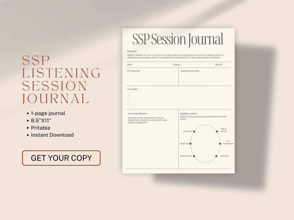 Purchase a Safe and Sound Protocol Listening Session Journal created by a female therapist in Dallas on Etsy