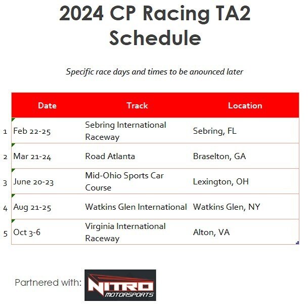 Our 2024 TA2 schedule, excited for next year!
@racenitro @gotransam