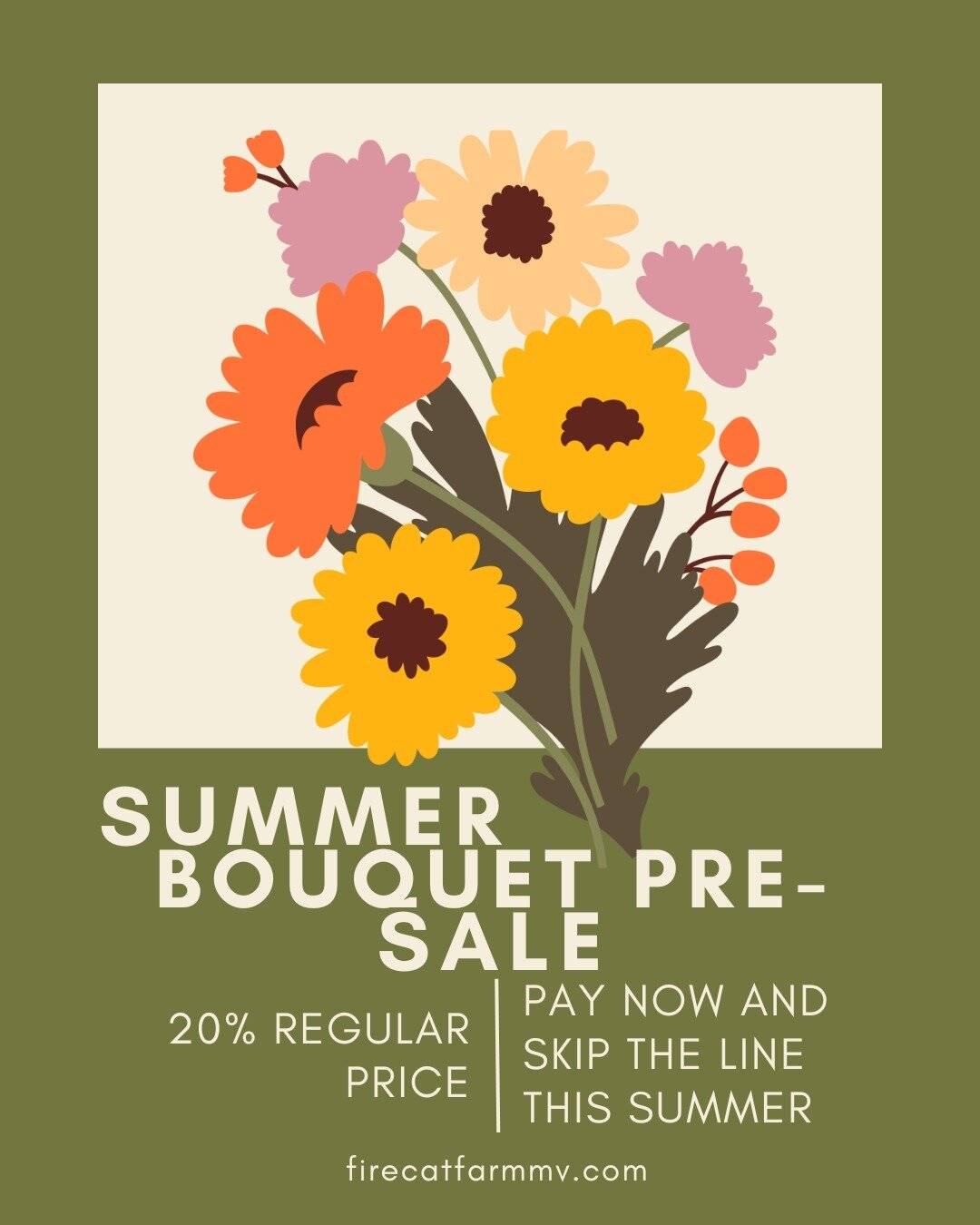 Our summer bouquet pre-sale is live! 
Get 20% off the regular price. Discount applied in checkout. Buy as many as you want now and skip the line this summer. Bouquets can be picked up at West Tisbury Farmers Market on Wednesday and Saturdays or at Ed