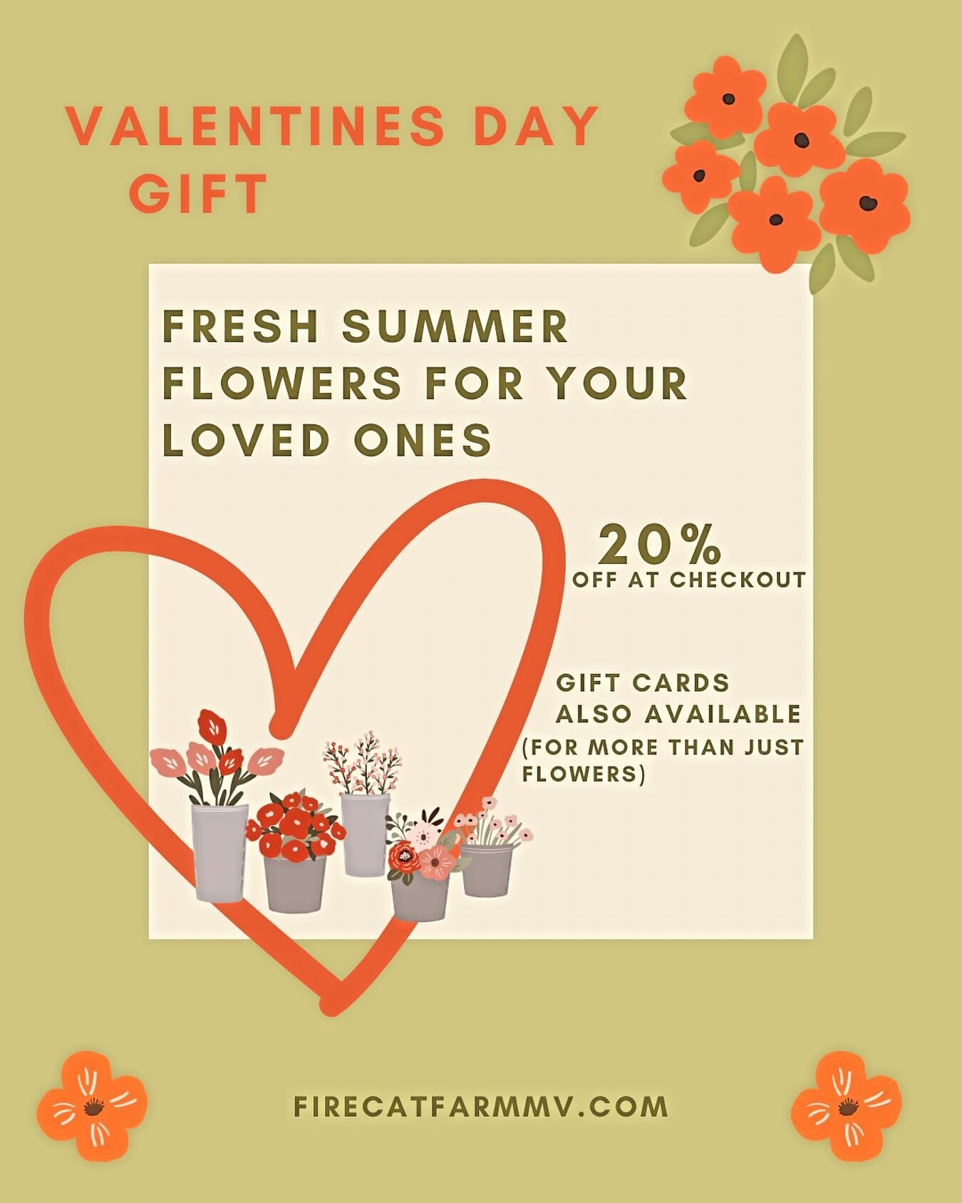 Send some love and flowers to someone you care about this Valentine&rsquo;s Day. It&rsquo;s simple, buy as many bouquets as you want to give and let your loved one pick them up this summer! Still 20% off at checkout until February 18th! We also sell 
