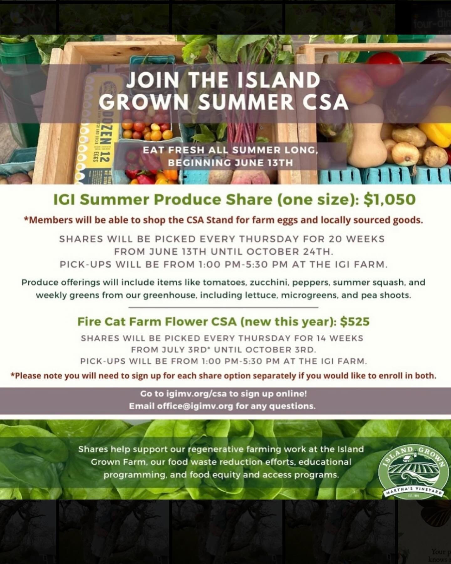 We are so lucky this year to be able to team up with @islandgrowninitiative to supply our flower thru a CSA. We have a limited number of spots so sign up now if you want in! Each week we will create unique fresh cut bouquets. July 3- October 3. Sign 