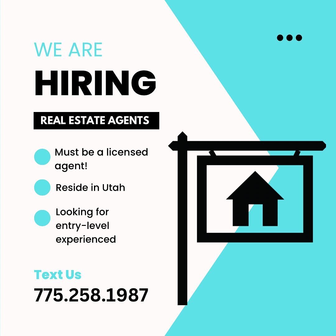#hiring #realestateagents in #utah 

Message us to schedule an interview!