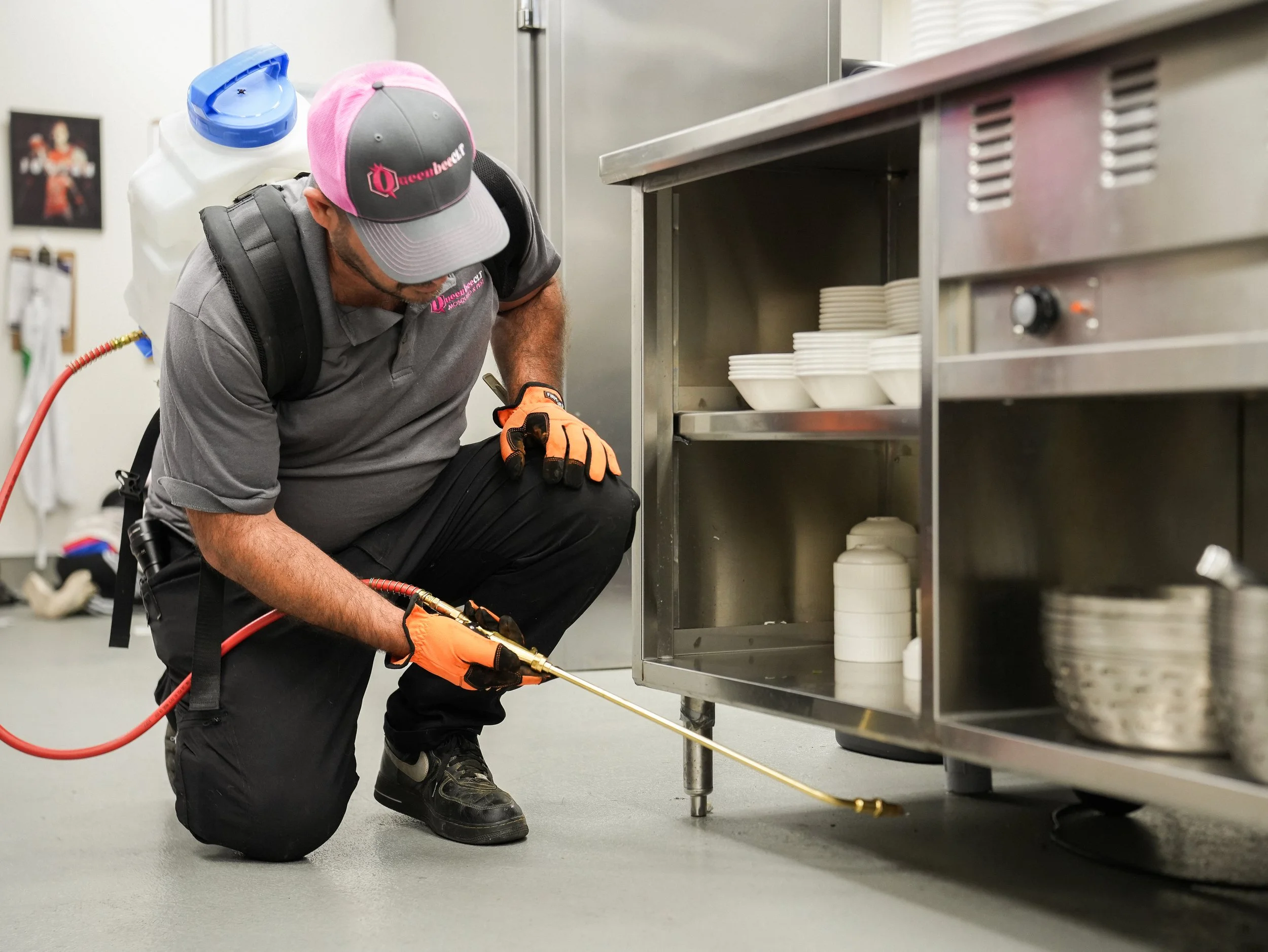 Queen Bee Technician Performing Commercial Pest Control