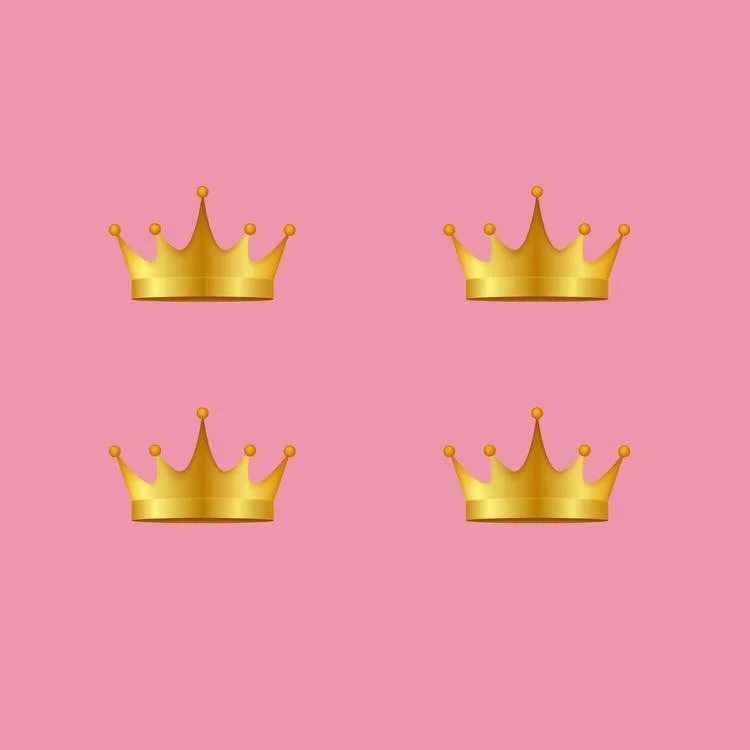 4 gold crowns on pink background