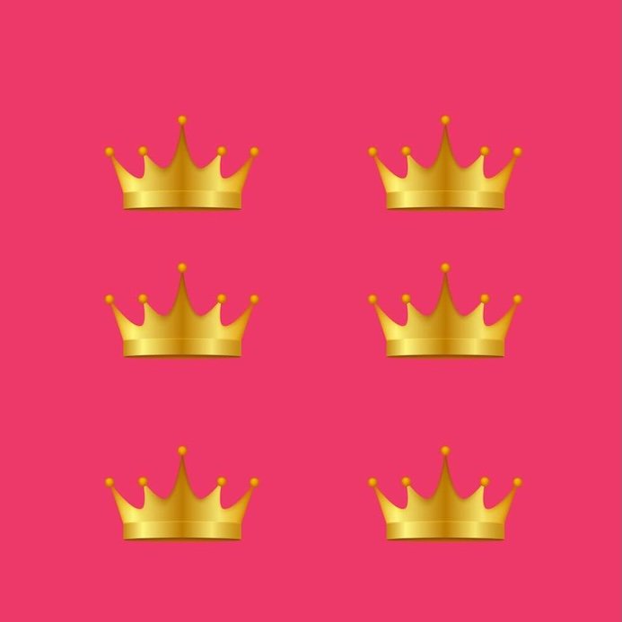 6 gold crowns on pink background