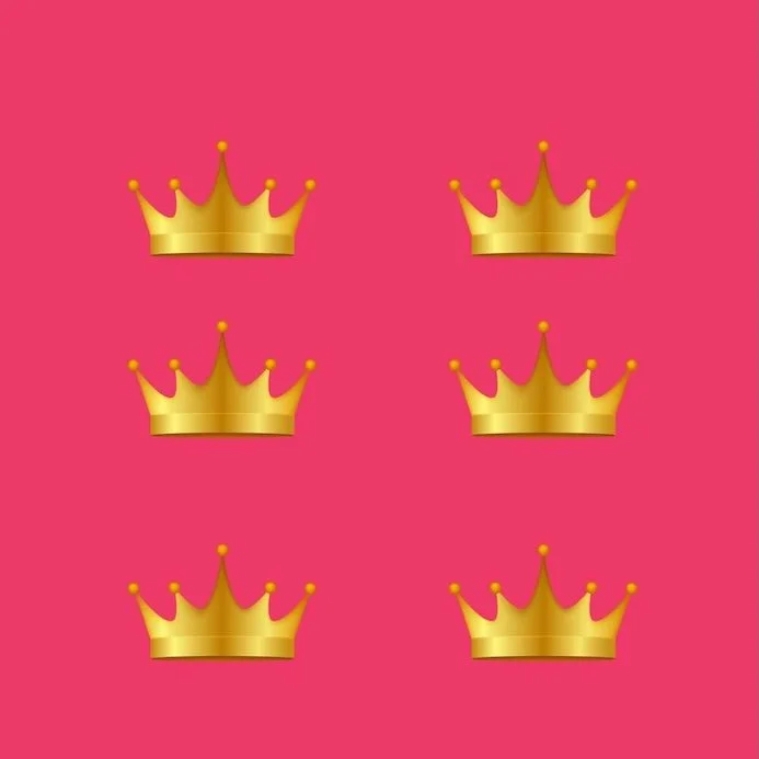 6 gold crowns on pink background