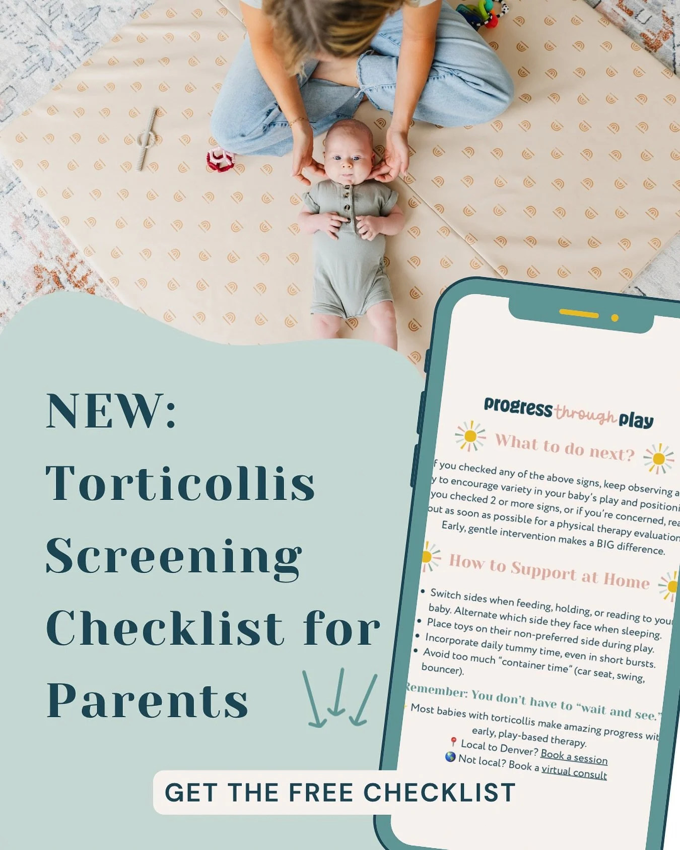 Comment TORT to get our newest free download for parents! The evidence is clear that early screening and physical therapy intervention is KEY to the best outcomes for babies with torticollis. We want all parents to feel empowered to recognize the sig
