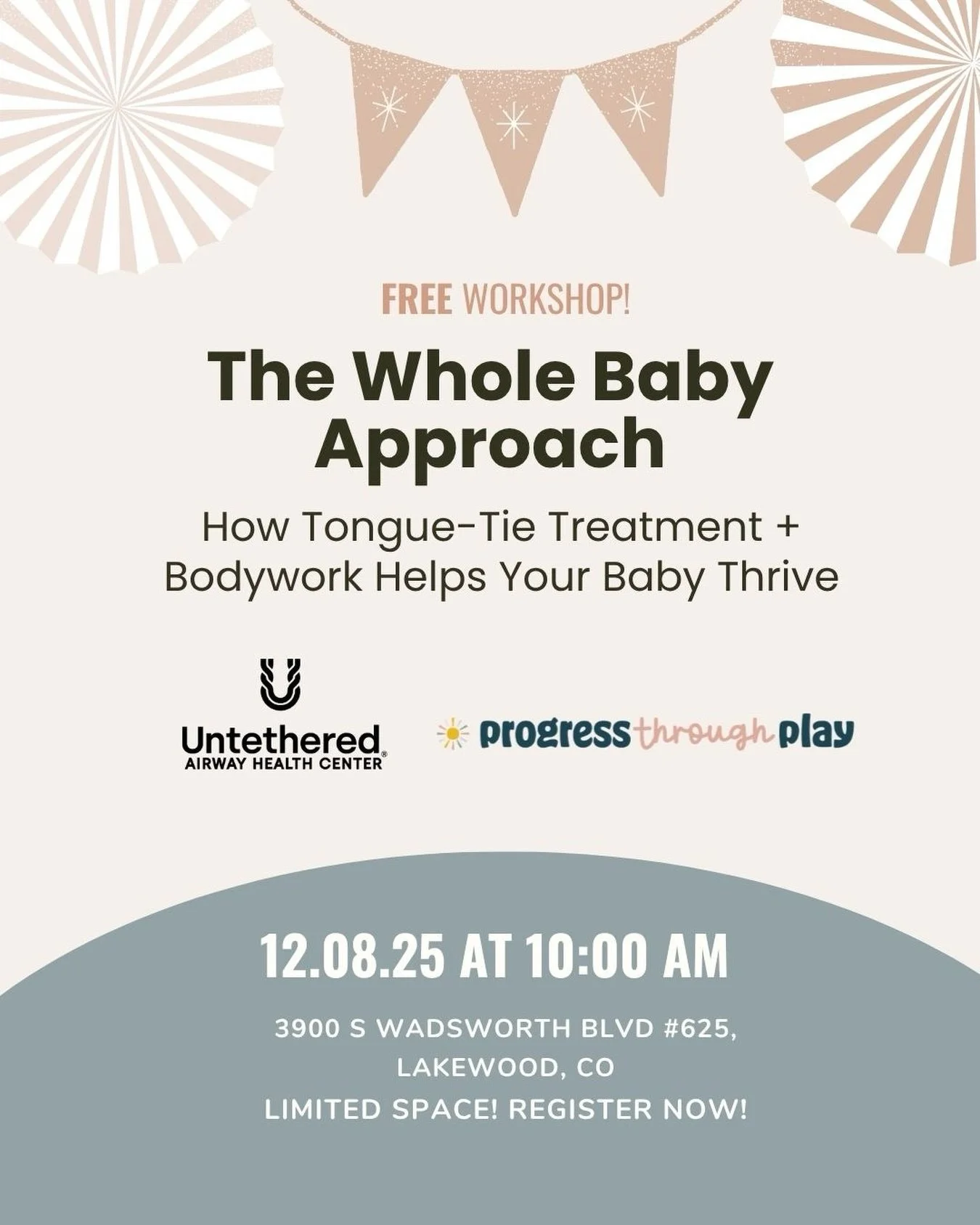 Join us at @untetheredairway on Monday Dec 8th for a free parent workshop all about tongue/lip tie and how therapy + bodywork can help infants struggling with oral ties. Babies are welcome to attend! Caregivers will learn all of our expert tips for c