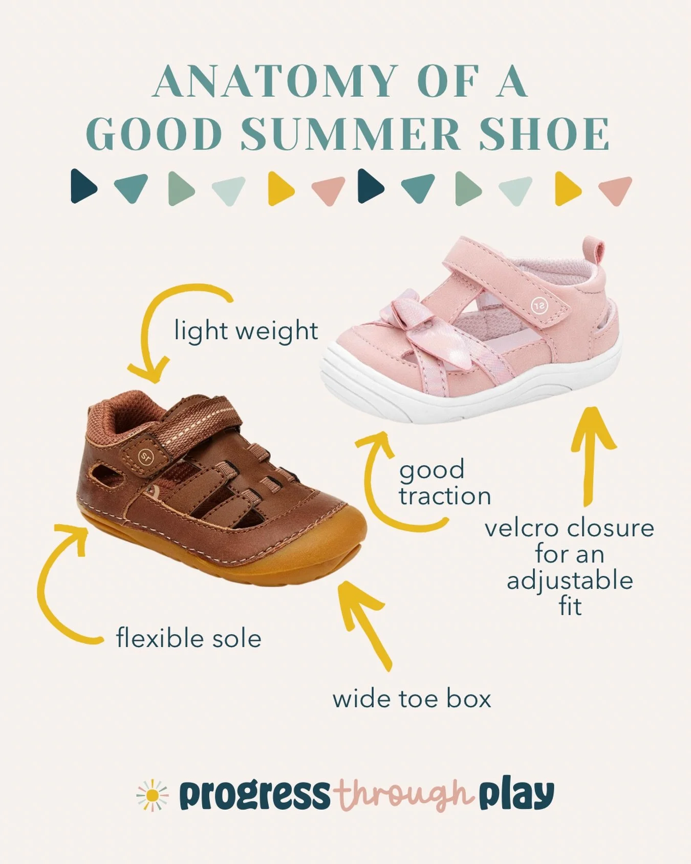 Comment SHOES for our physical therapist approved collection of spring and summer shoes for toddlers!