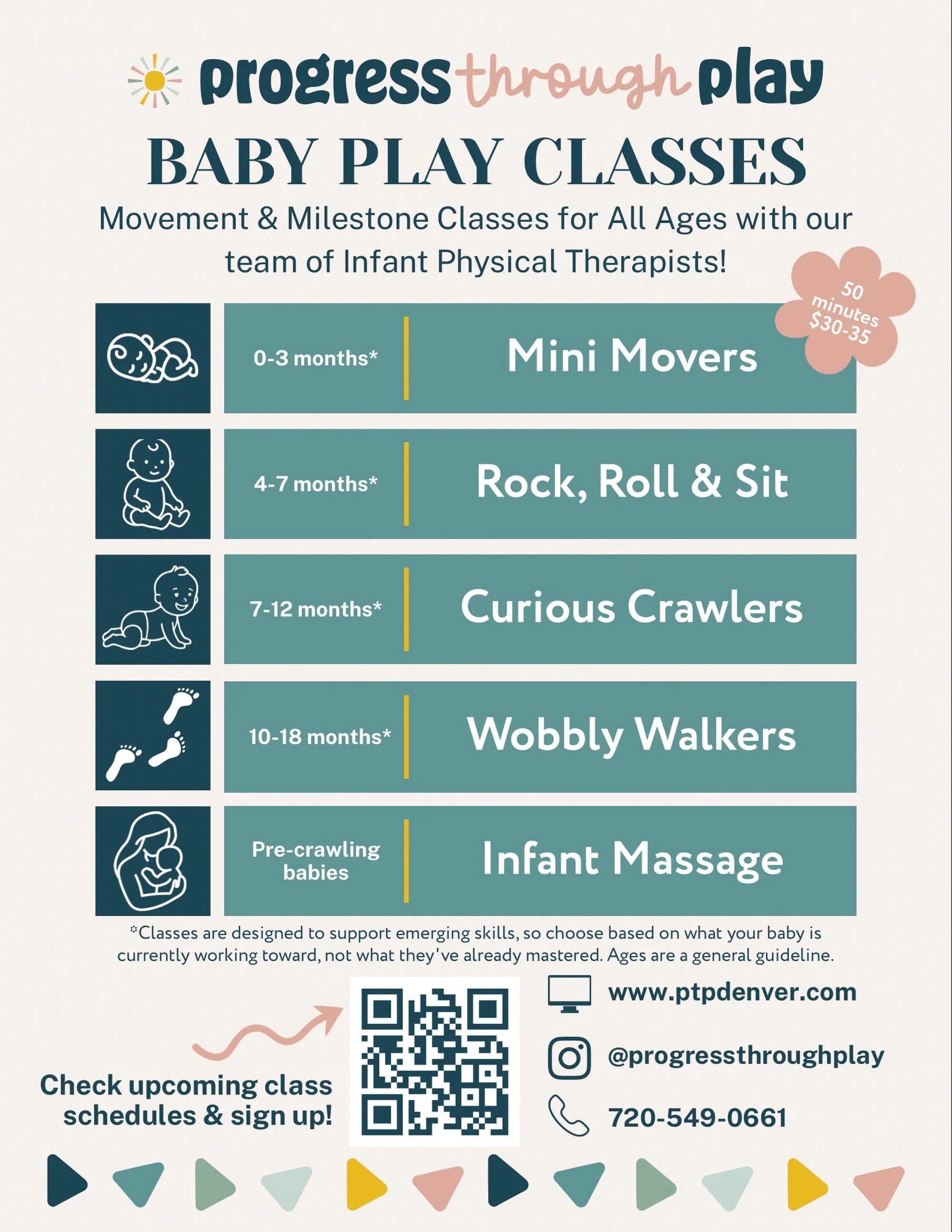 Have you attended one of our milestone classes before?! We&rsquo;ve only got 2 spots left for rolling and sitting class this Friday and more classes coming up the rest of the month! Come see our new south denver clinic and join us for a parent + me p