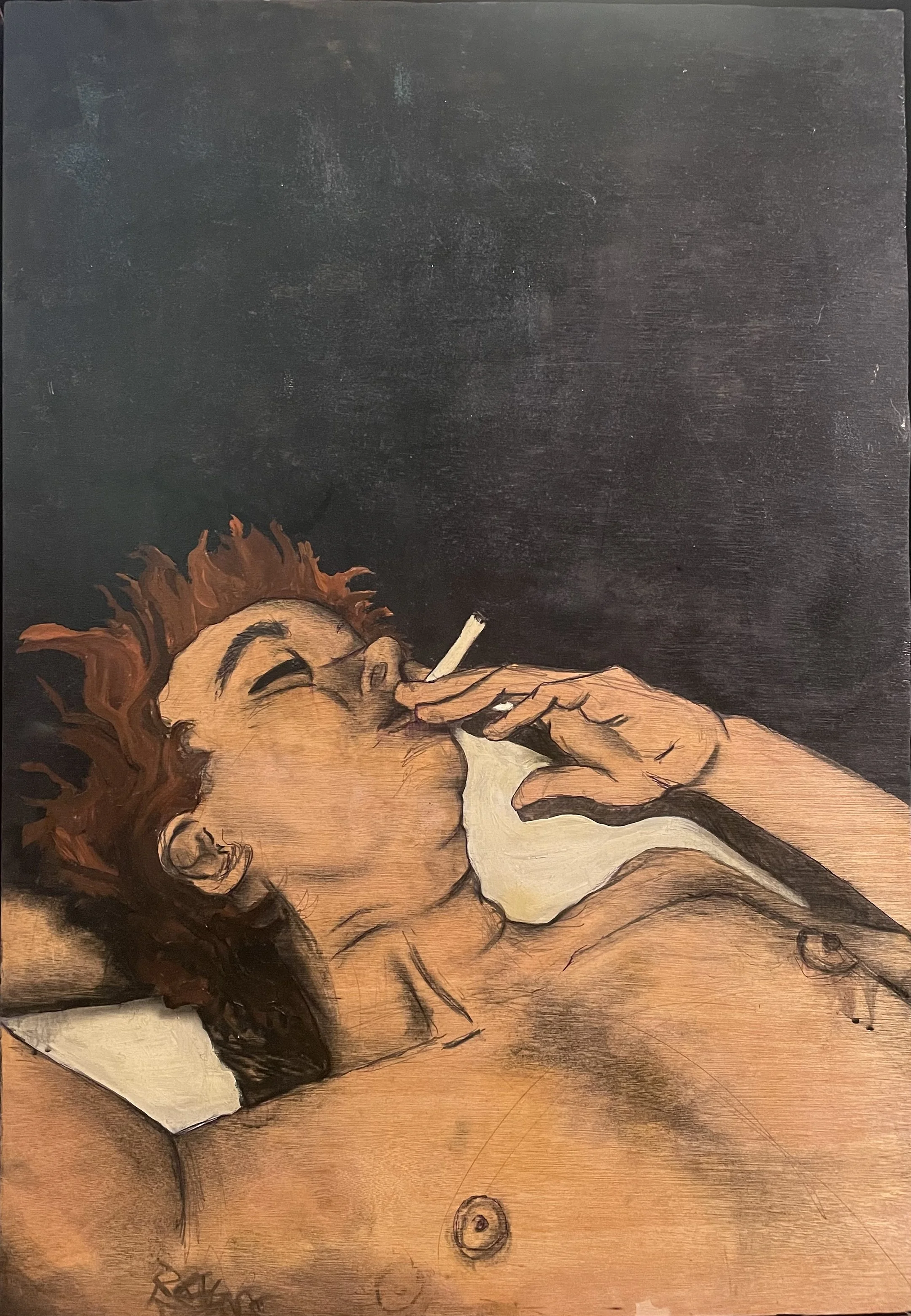 The Smoker, Mixed media on wood