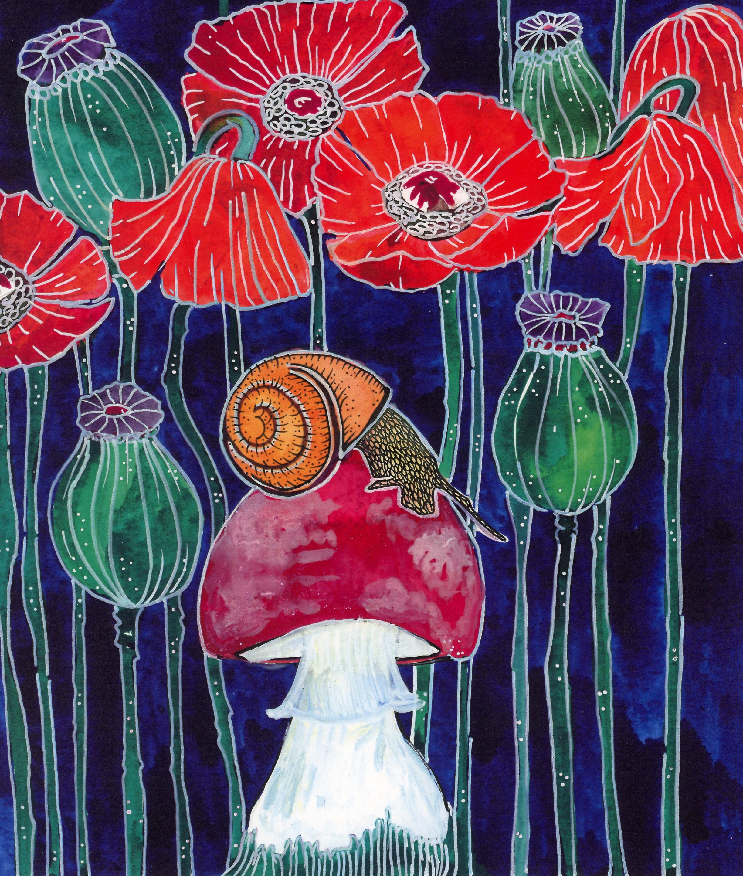 snail in poppies