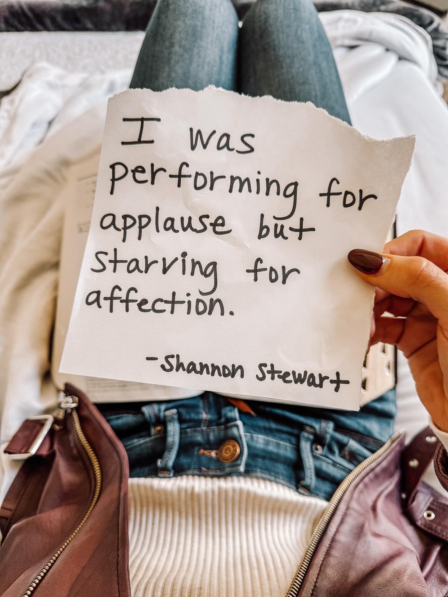 I was performing for applause but starving for affection.
I didn&rsquo;t realize it at the time&hellip;
but the louder the applause got,
the emptier my soul became.

I found my identity in how well I performed &mdash;
in being &ldquo;the strong one,&