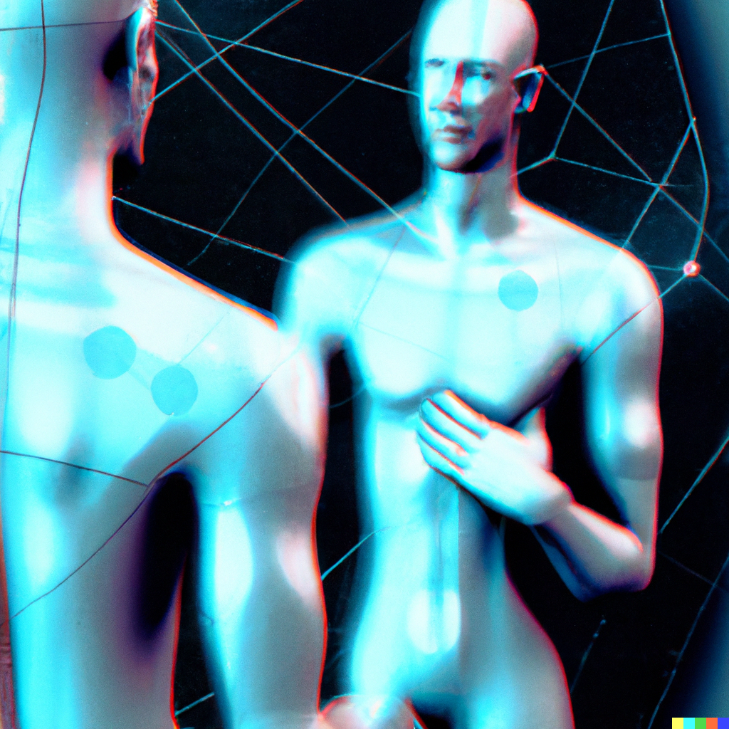 DALL·E 2023-01-08 17.28.14 - A futuristic illustration of a self aware AI digital art looking in a mirror.png