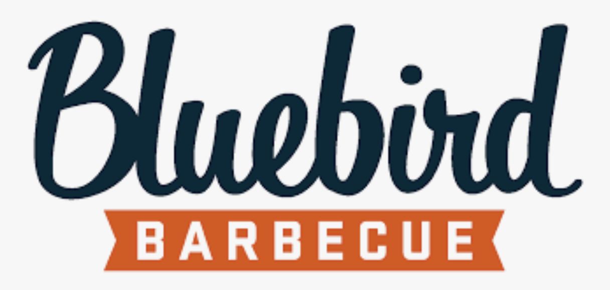 "Bluebird Barbecue" logo with blue and orange text