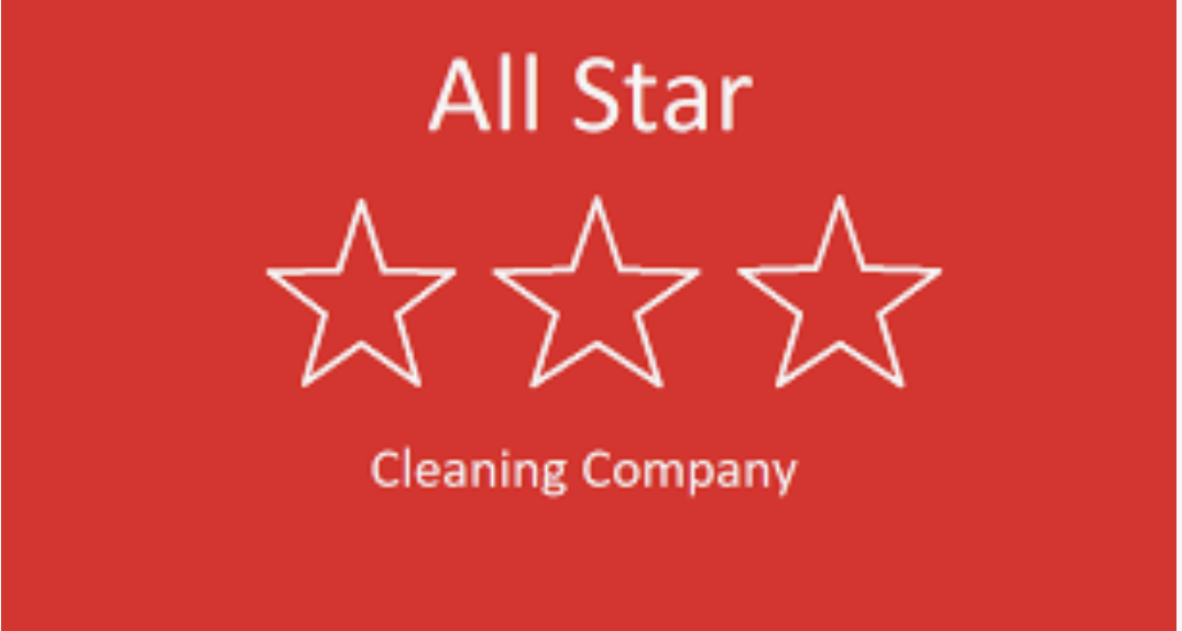 Logo of All Star Cleaning Company with three outlined stars on a red background.