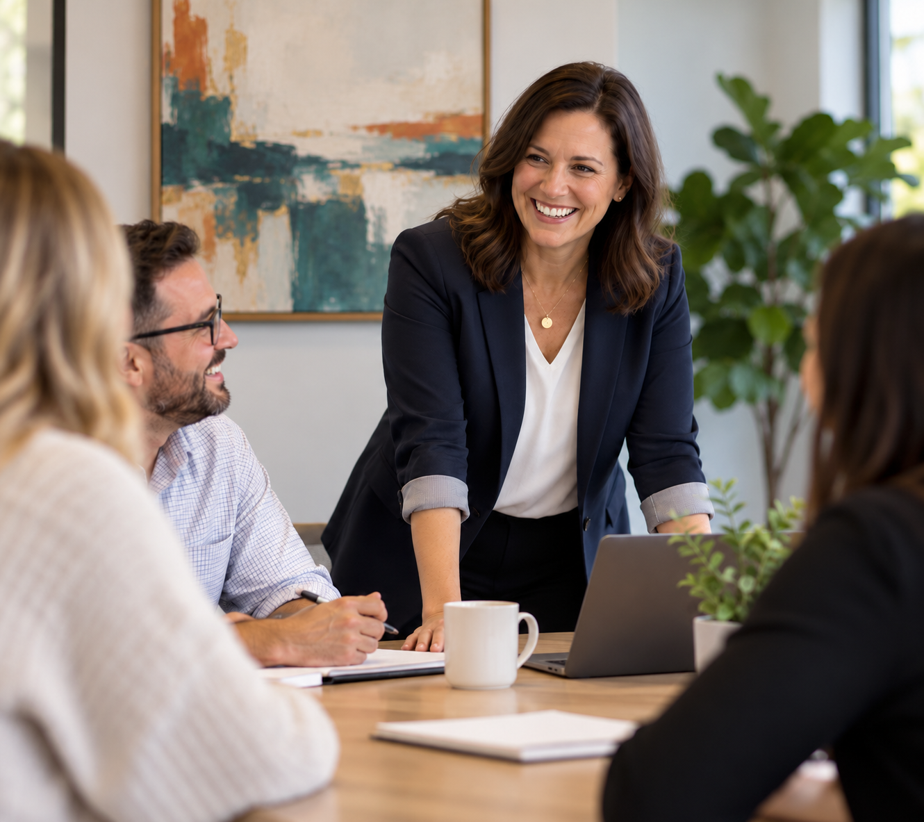 colleagues in an office having a discussion