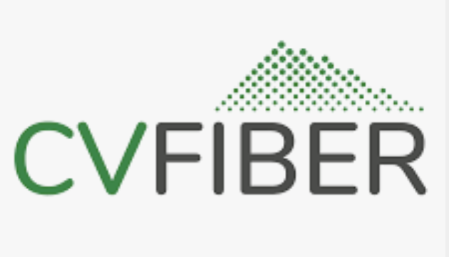 CVFiber logo with green and black text and a dot pattern design.