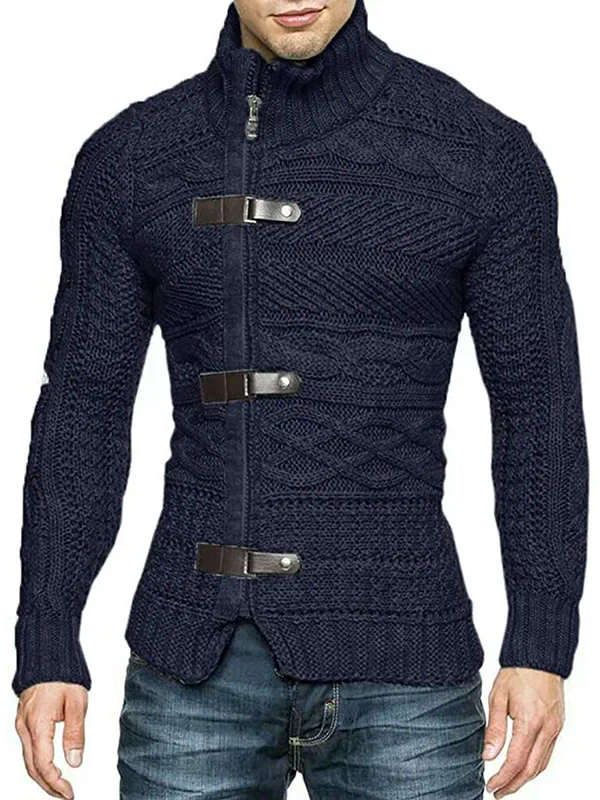 Men's Leather Buckle Turtle Neck Sweater