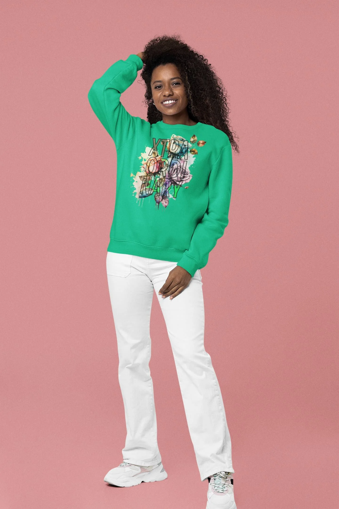 Heather Kelly Xtraordinary sweatshirt mockup of a woman posing with a hand on her hair @jellybzz.com