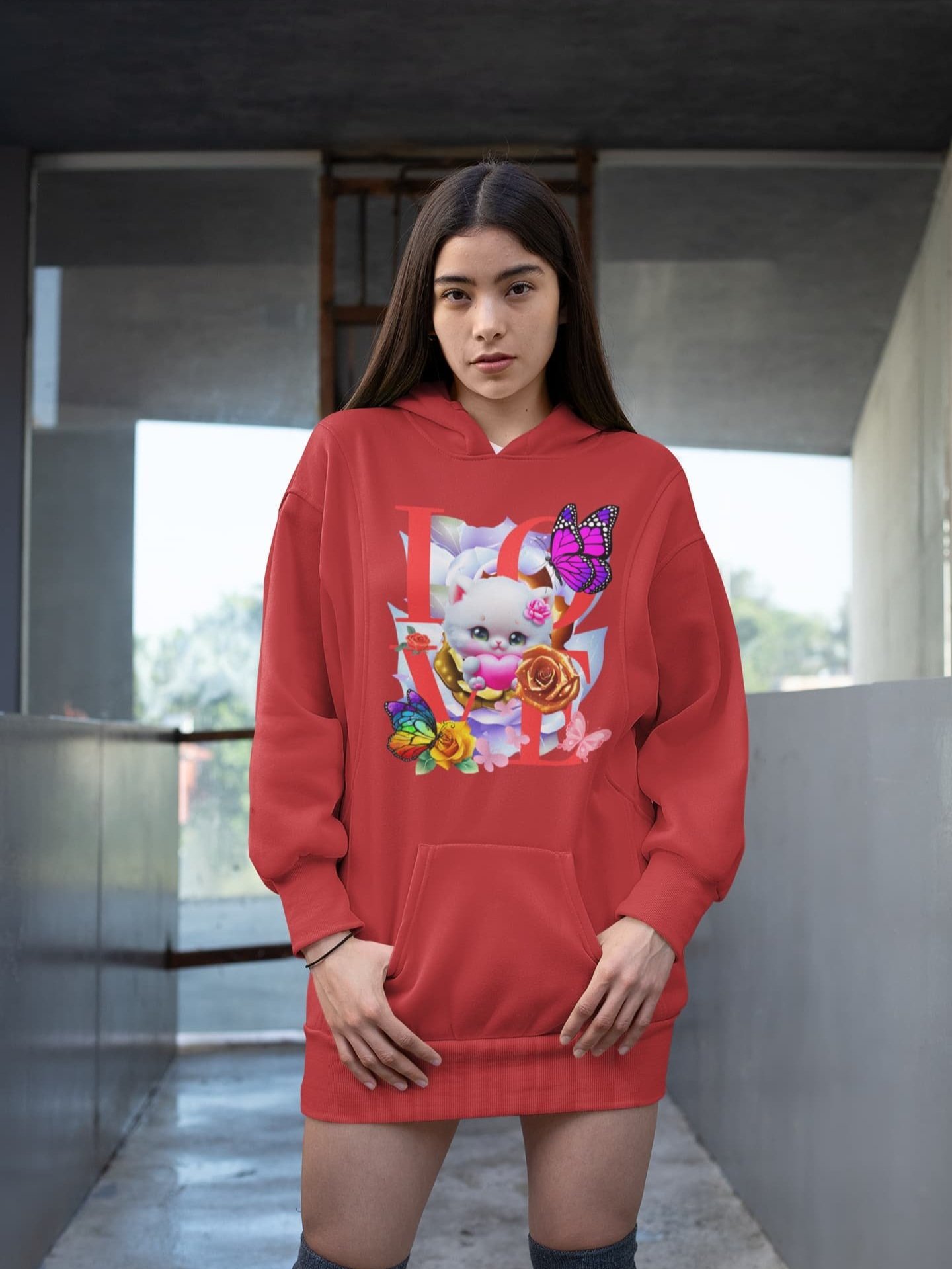Women's Cat Lover Hoodie Dress