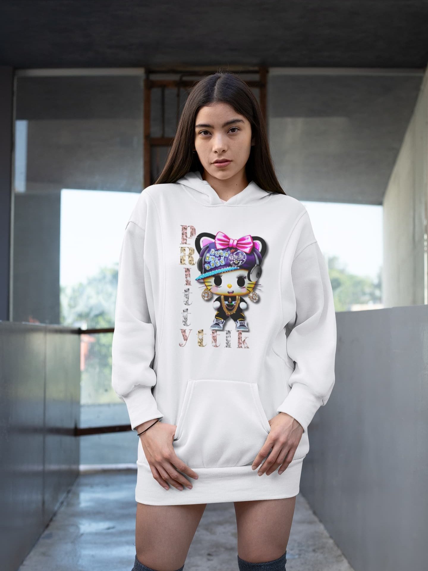 Women's Pretty Cat Hoodie Dress