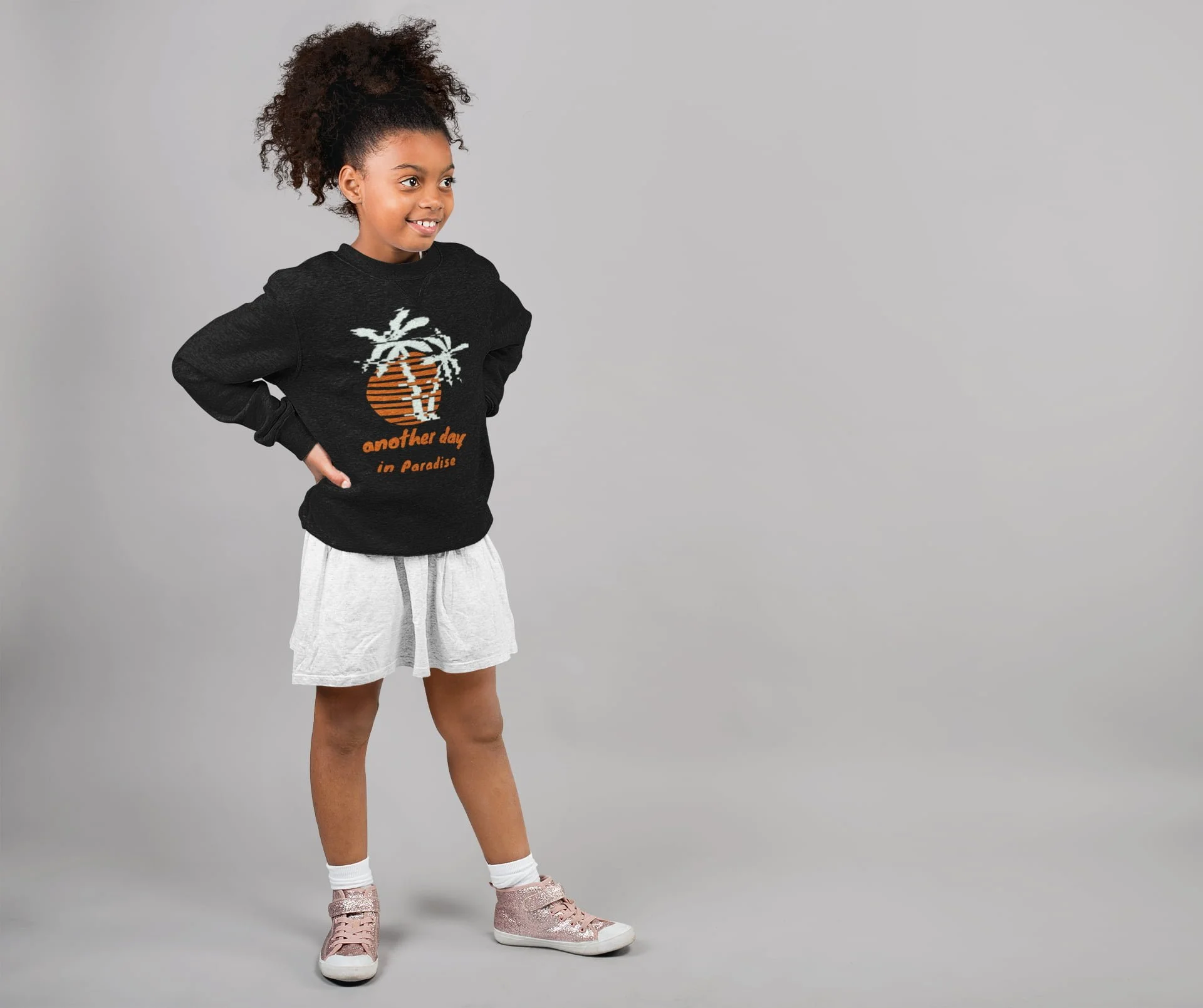 Mockup Toddler Girl Black Sweatshirt Kids Brown Skinned Girl