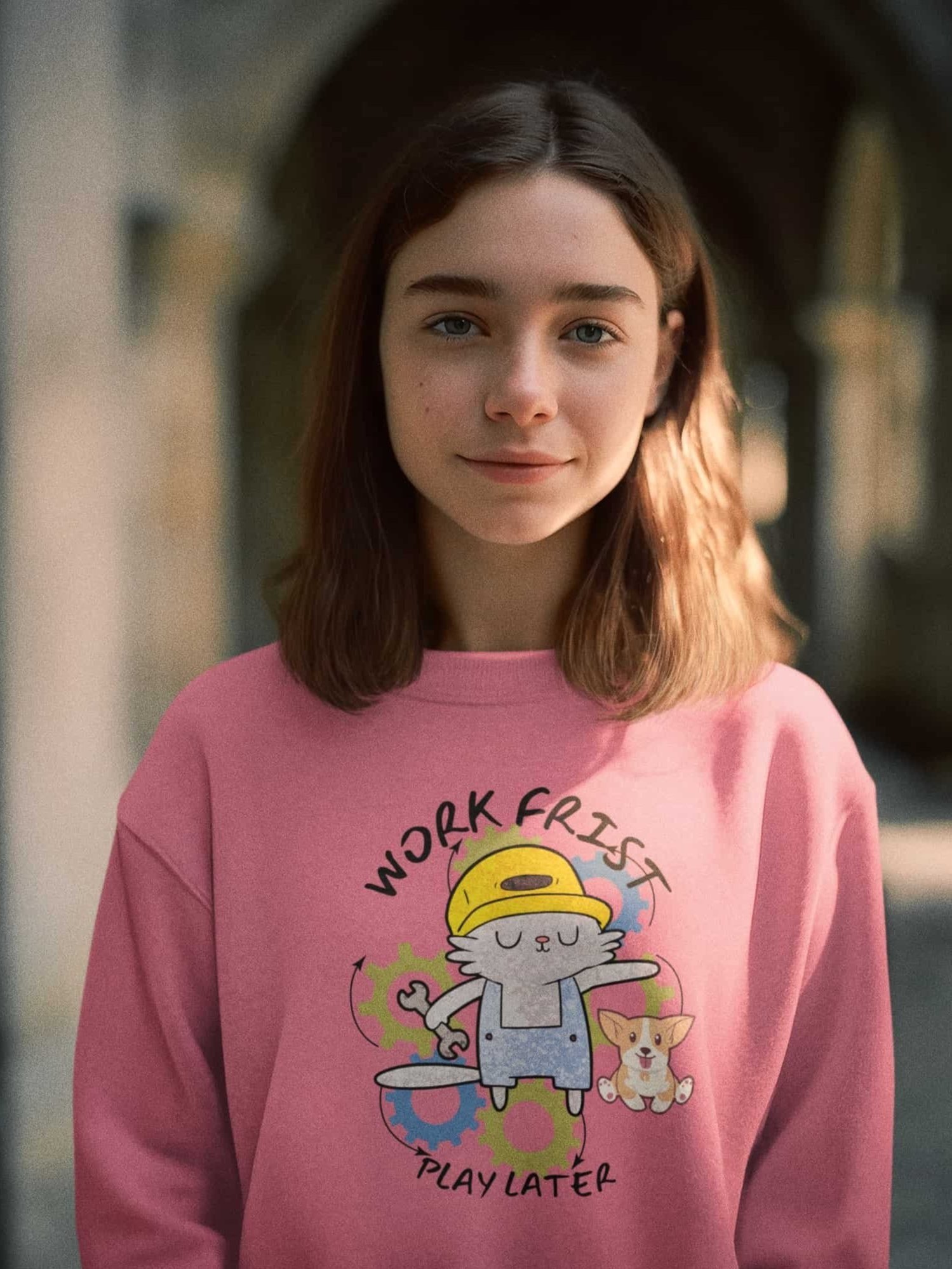 Girl's Work First Play Later Sweatshirt