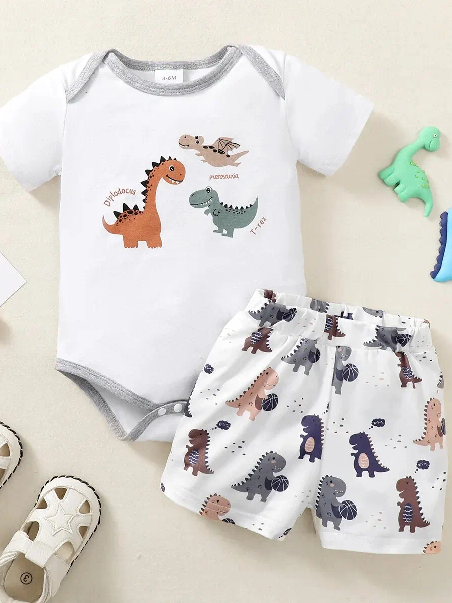 Baby Boy's Dinosaur Shorts and Onesie Set