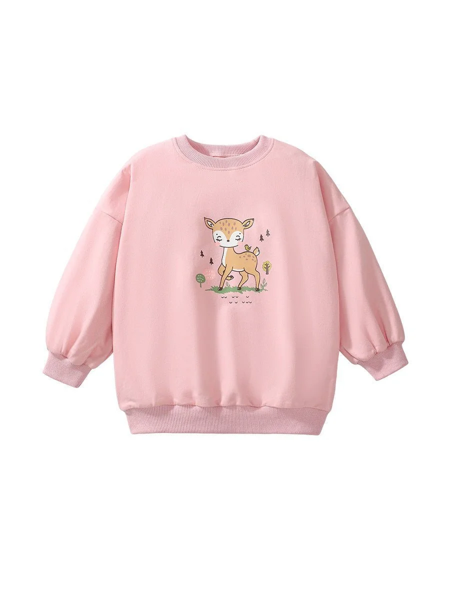 Girl's Deer Pattern Pullover Sweatshirt