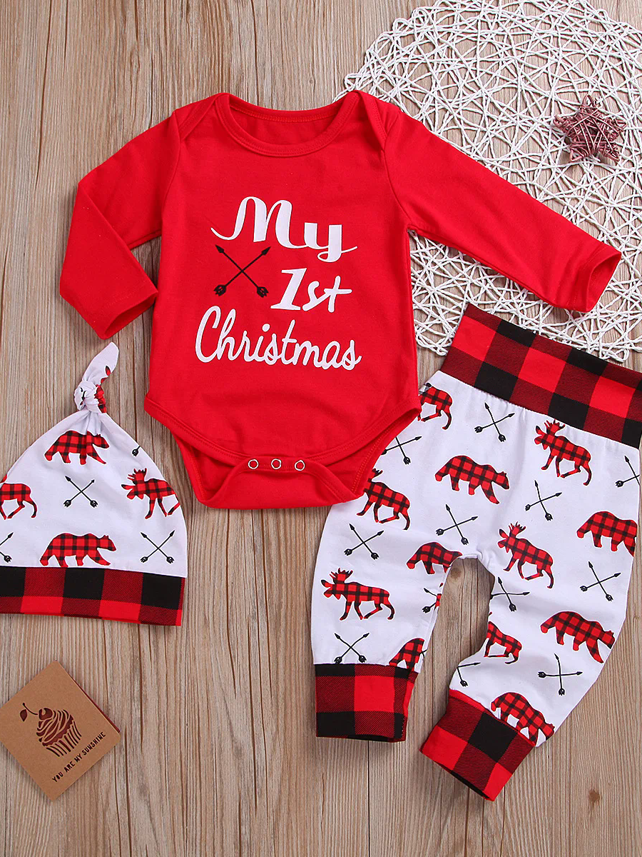 Baby Boy's My 1ST Christmas Onesie with Pants and Hat Set