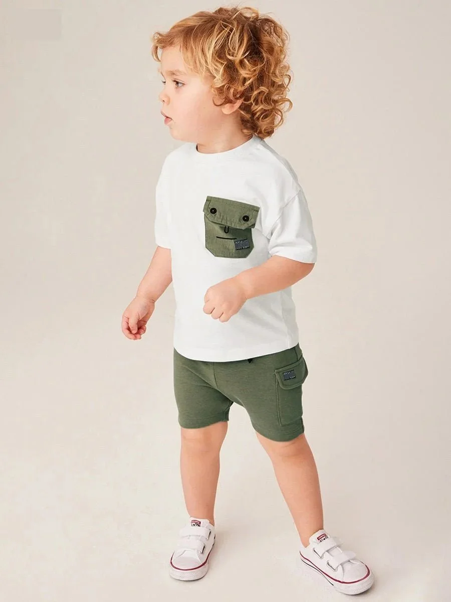 Boy's Dumb Face Design Shorts Set