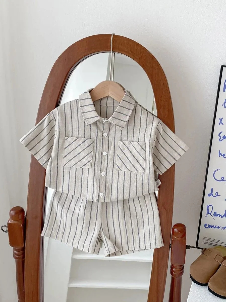 Unisex Kid's Stripe Top and Shorts Set