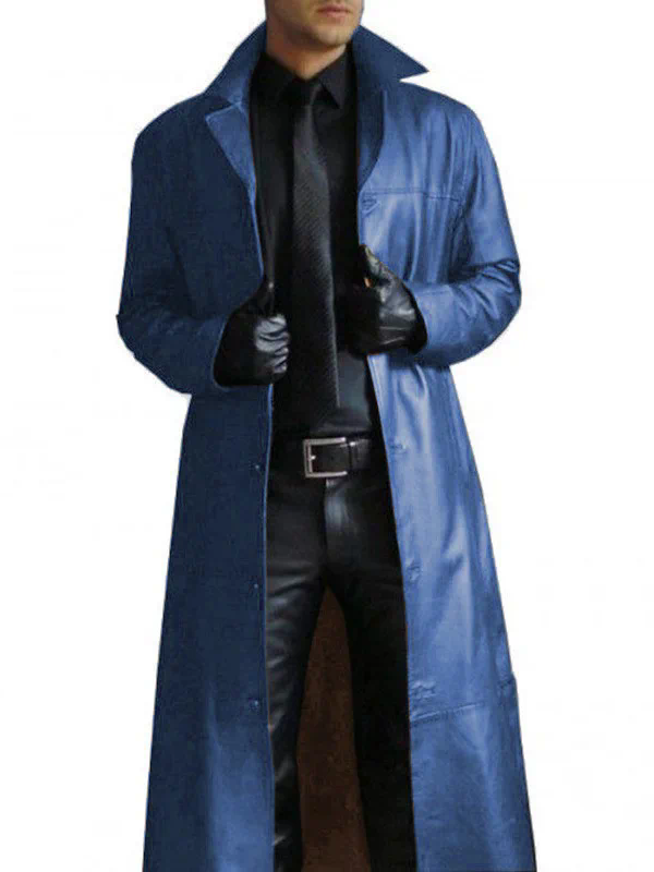 Men's Faux Leather Trench Coat