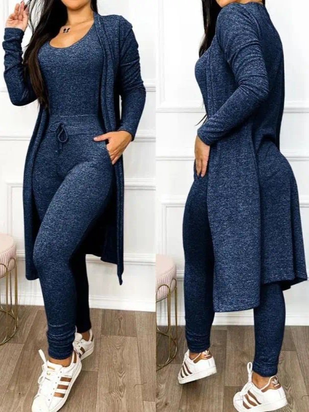 Women's drawstring design jumpsuit and coat set