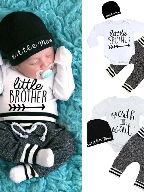 Newborn Boy's Little Brother Pants with Onesie Set