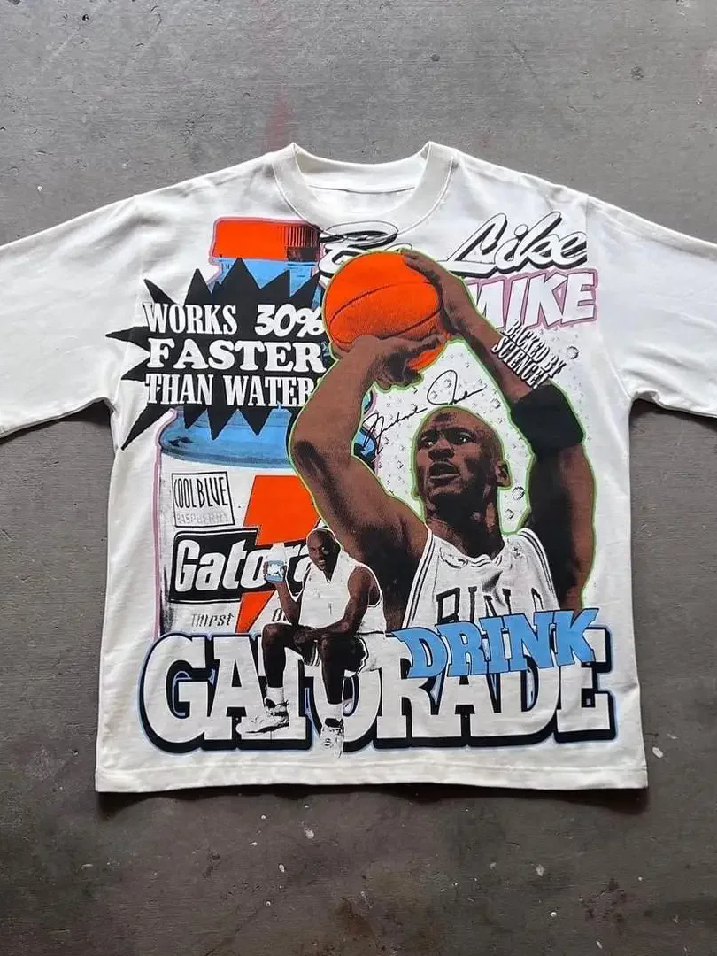 Men's Retro Loose Letter Portrait Printed T-Shirt