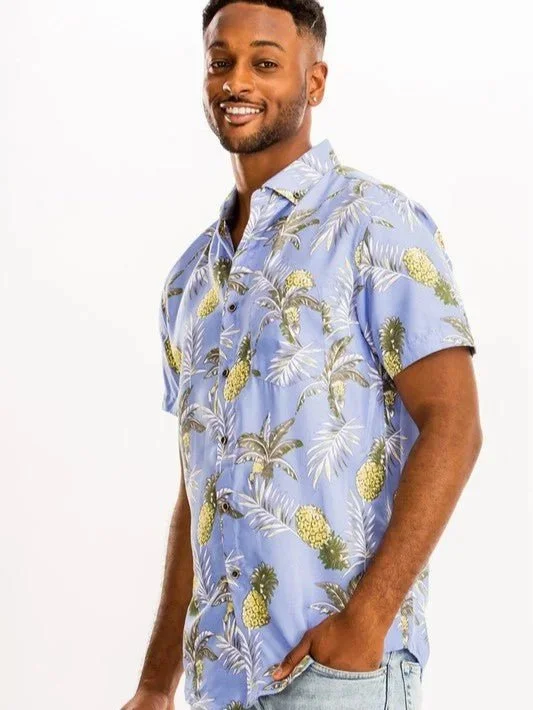 Men's Hawaaiian Print Button-Down Shirt