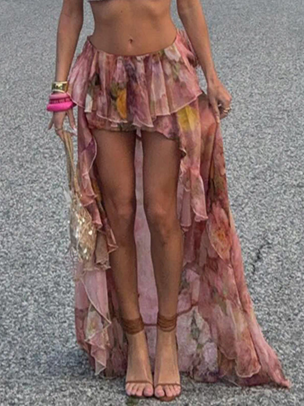 Women's Ruffle Floral Print Vintage Skirt