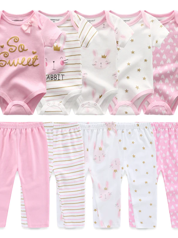10Pcs Baby Girl Pants with Onesie Set