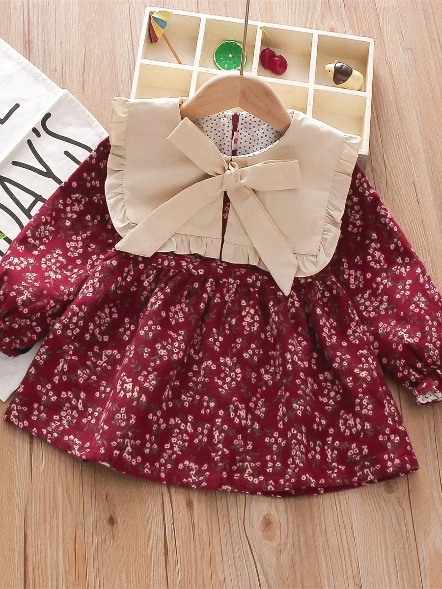 Baby Girl's Lapel Floral Winter Dress