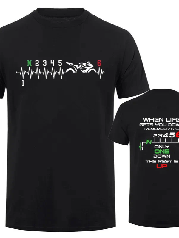 Men's Motorcycle Gear Biker Heartbeat Print T-Shirt