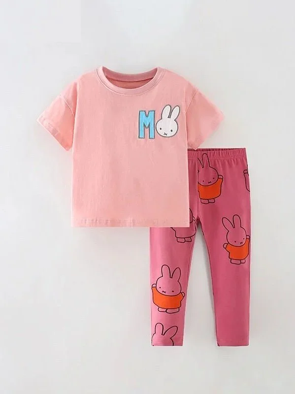 Girl's Rabbit Print T-Shirt and Pants Set