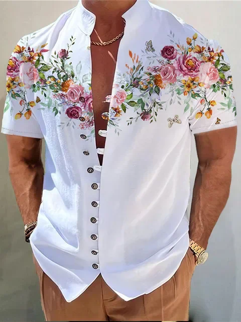 Men's New Print Loose Fitting Dress Shirt